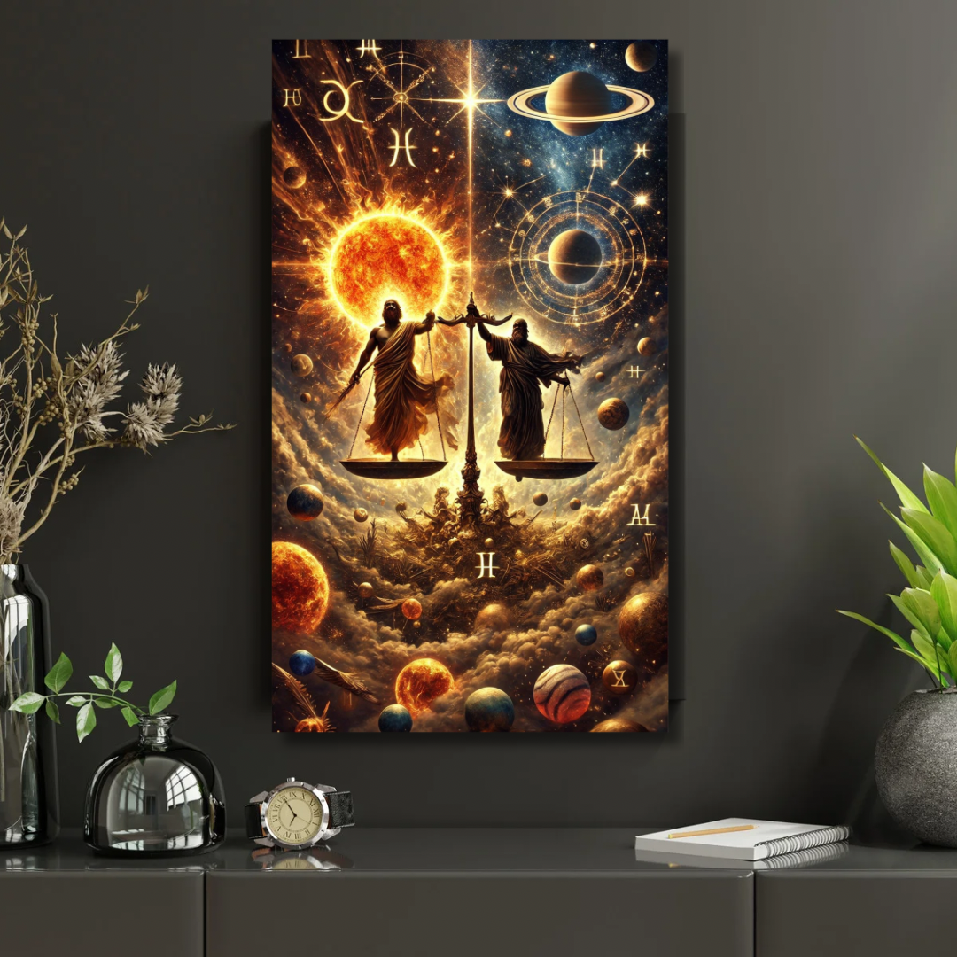 Kanvas Tablo Dijital Baskı Denge Temalı Astroloji Tablosu Salon Duvar Tablosu