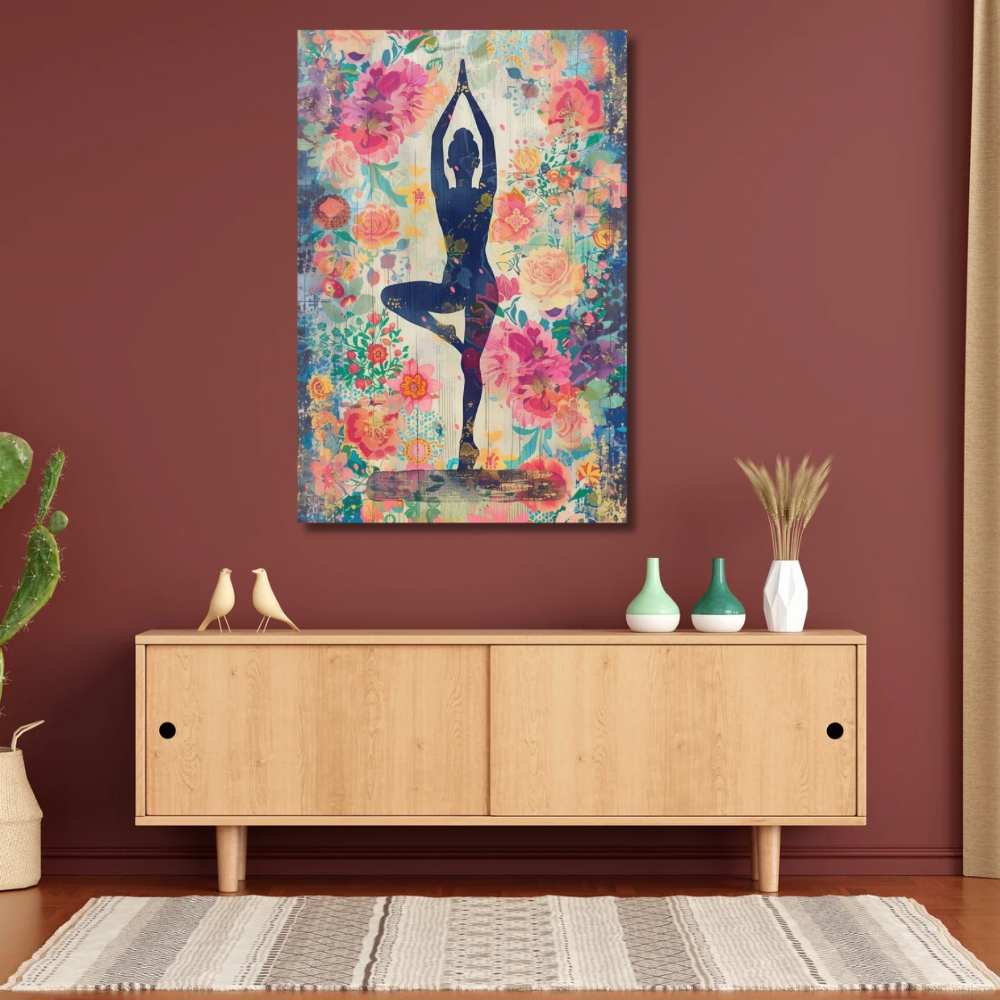 Kanvas Tablo Dijital Bask Renkli Yoga Temalı Salon Duvar Tablosu