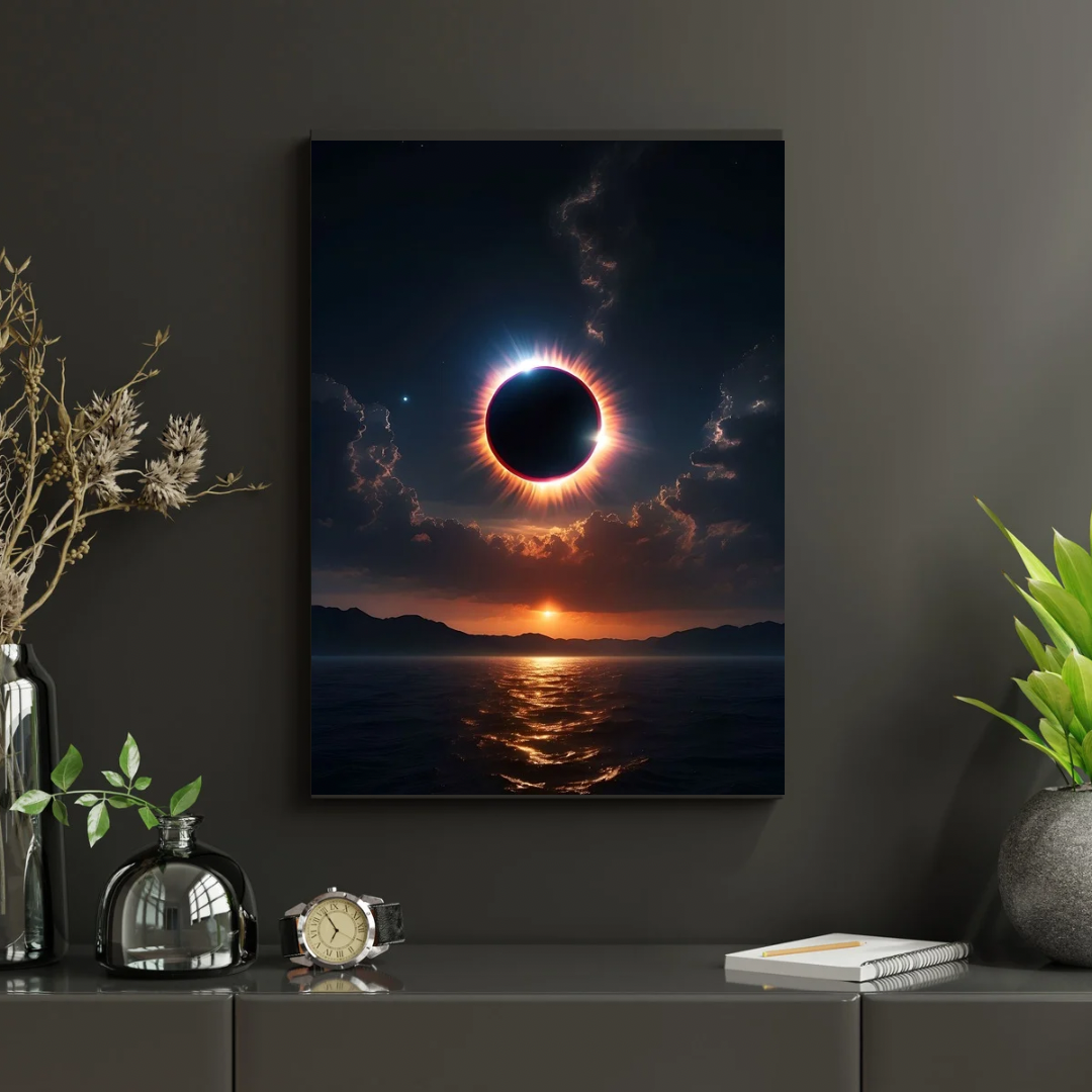 Kanvas Tablo Dijital Baskı Güneş Tutulması Astroloji Tablosu Salon Duvar Tablosu