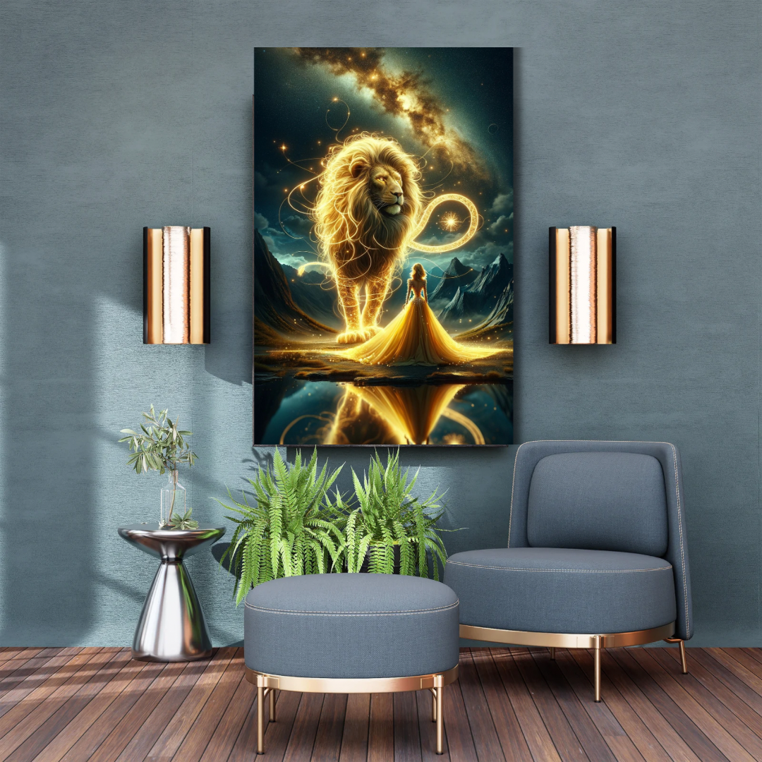 Kanvas Tablo Dijital Baskı Astroloji Aslan Tablosu Salon Duvar Tablosu