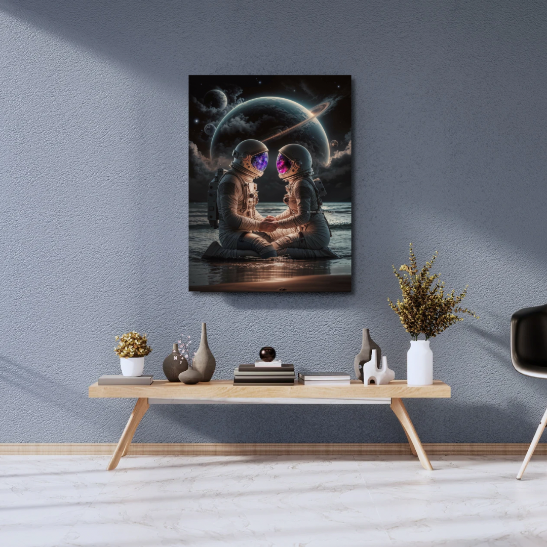 Kanvas Tablo Dijital Baskı Uzayda Aşk Tablosu Salon Duvar Tablosu