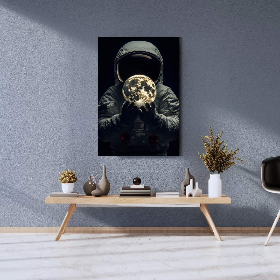 Kanvas Tablo Dijital Baskı Astronot ve AyTablosu Salon Duvar Tablosu