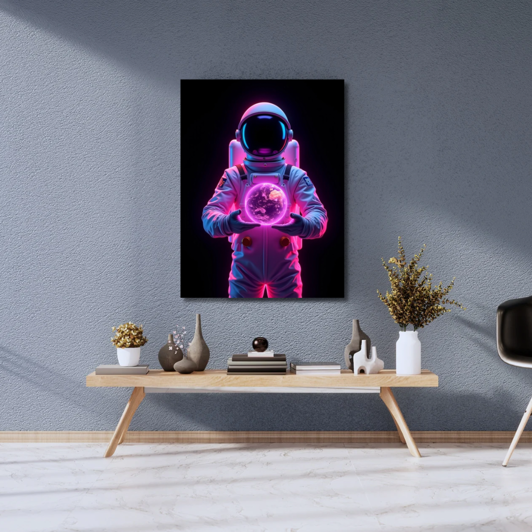 Kanvas Tablo Dijital Baskı Astronot ve Dünya Tablosu Salon Duvar Tablosu