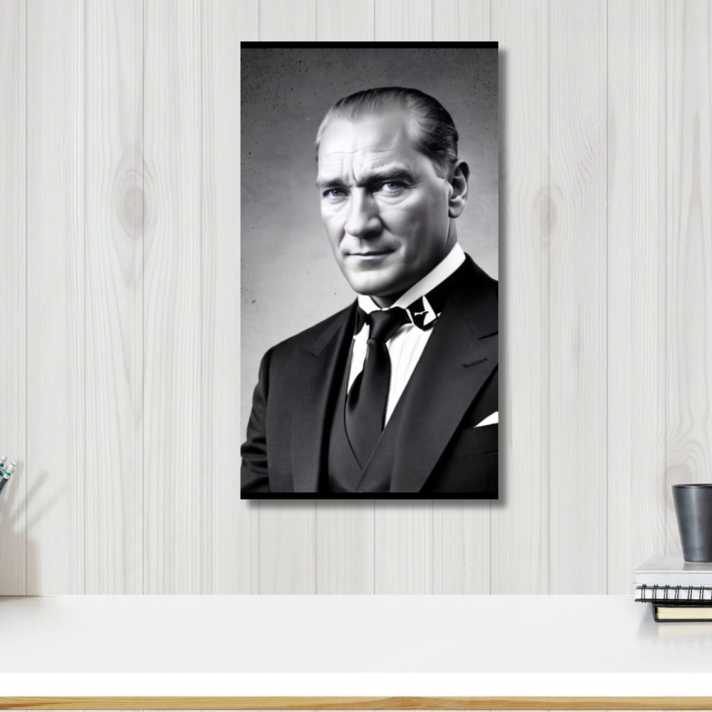 Kanvas Tablo Dijital Bask Siyah Beyaz Portre Atatürk Tablo Salon Duvar Tablosu