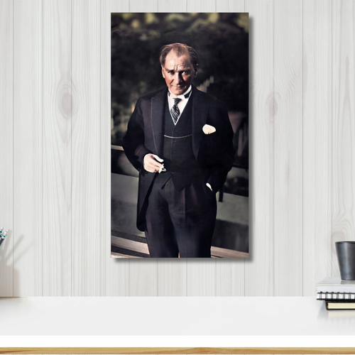 Kanvas Tablo Dijital Bask Elinde Sigarayla Renkli Atatürk Tablo Salon Duvar Tablosu