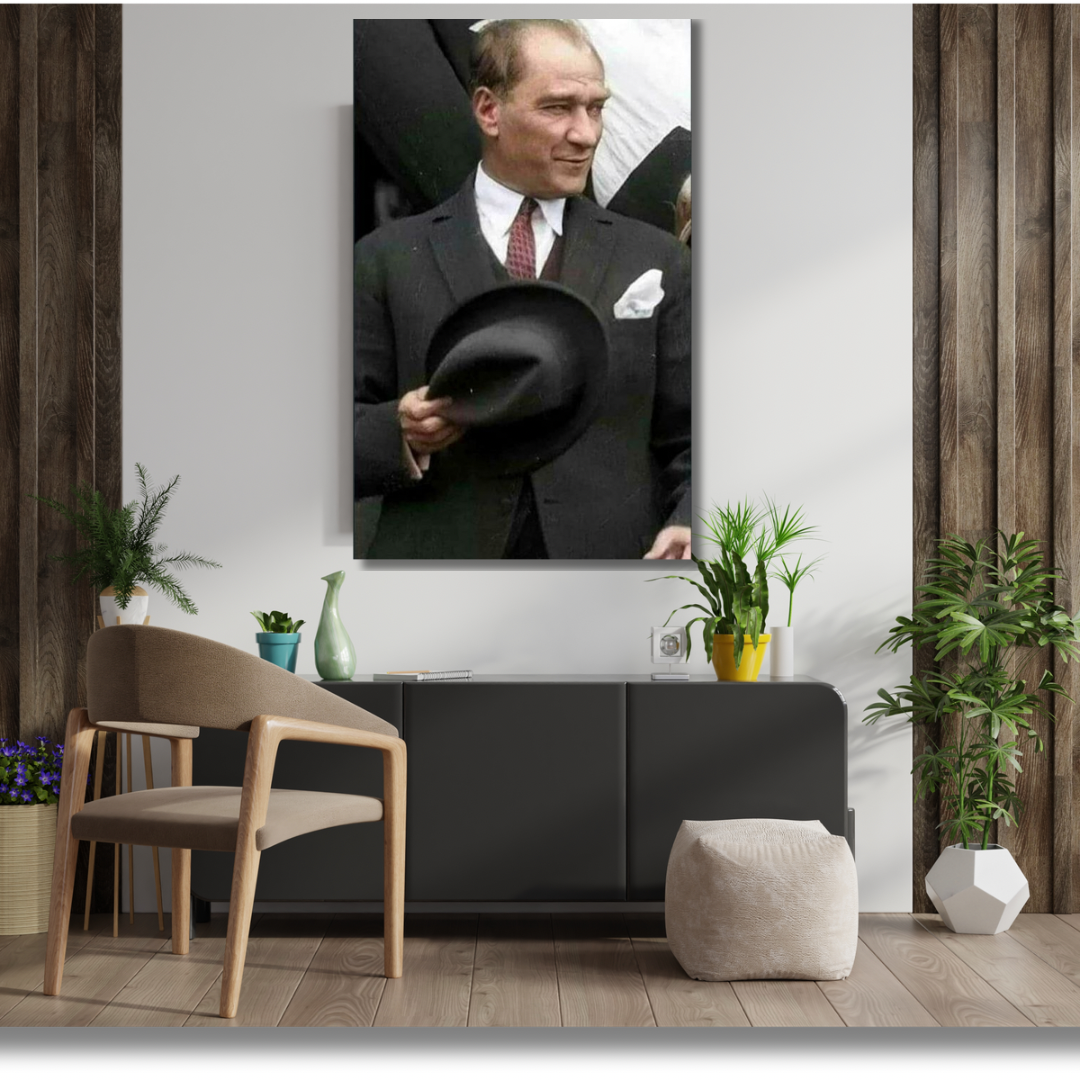 Kanvas Tablo Dijital Baskı Renklendirilmiş Atatürk Tablosu Salon Duvar Tablosu