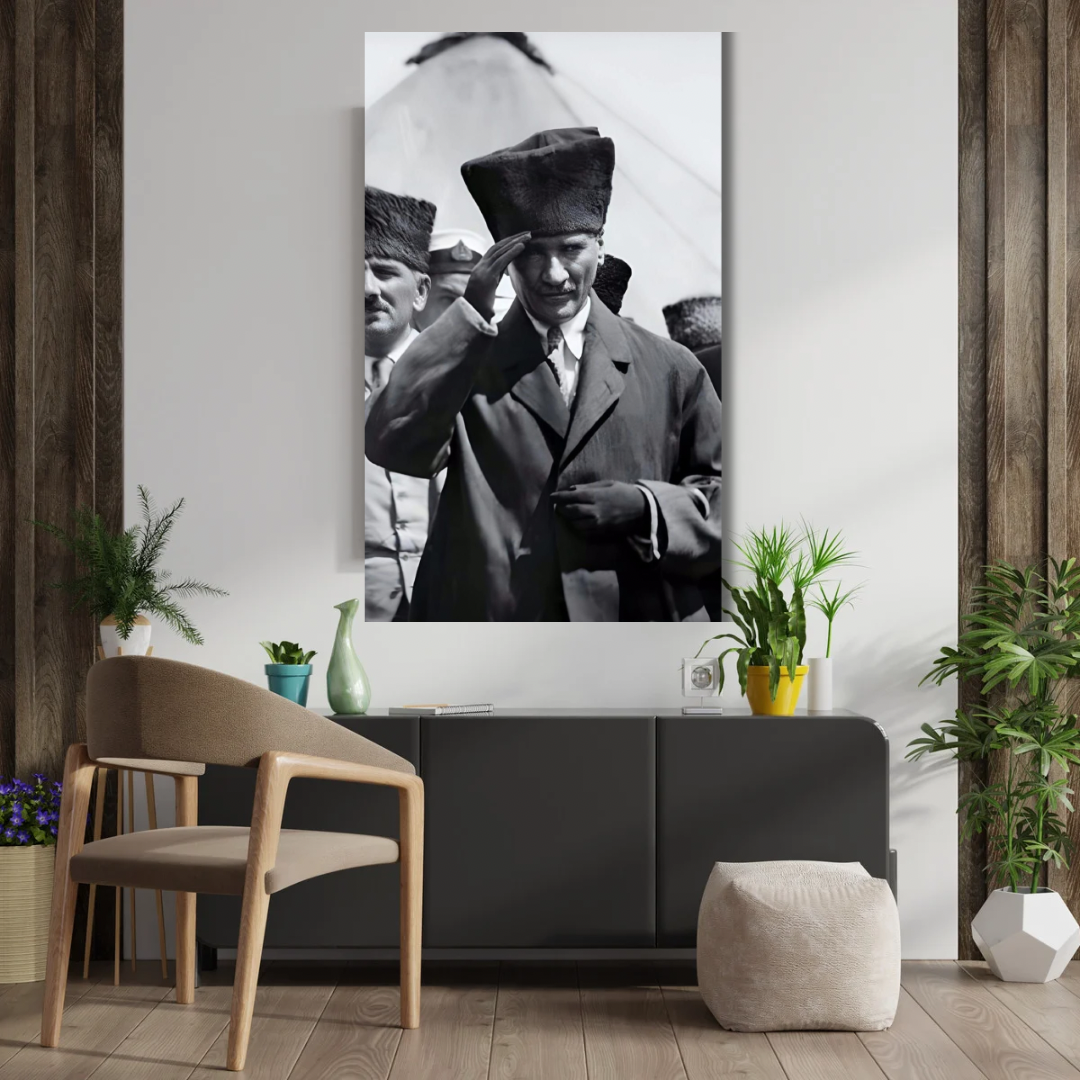 Kanvas Tablo Dijital Baskı Siyah Beyaz Atatürk Tablosu Salon Duvar Tablosu
