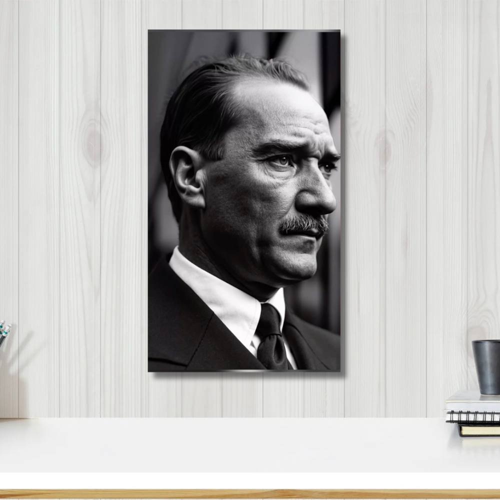 Kanvas Tablo Dijital Bask Siyah Beyaz Genç Atatürk Tablo Salon Duvar Tablosu
