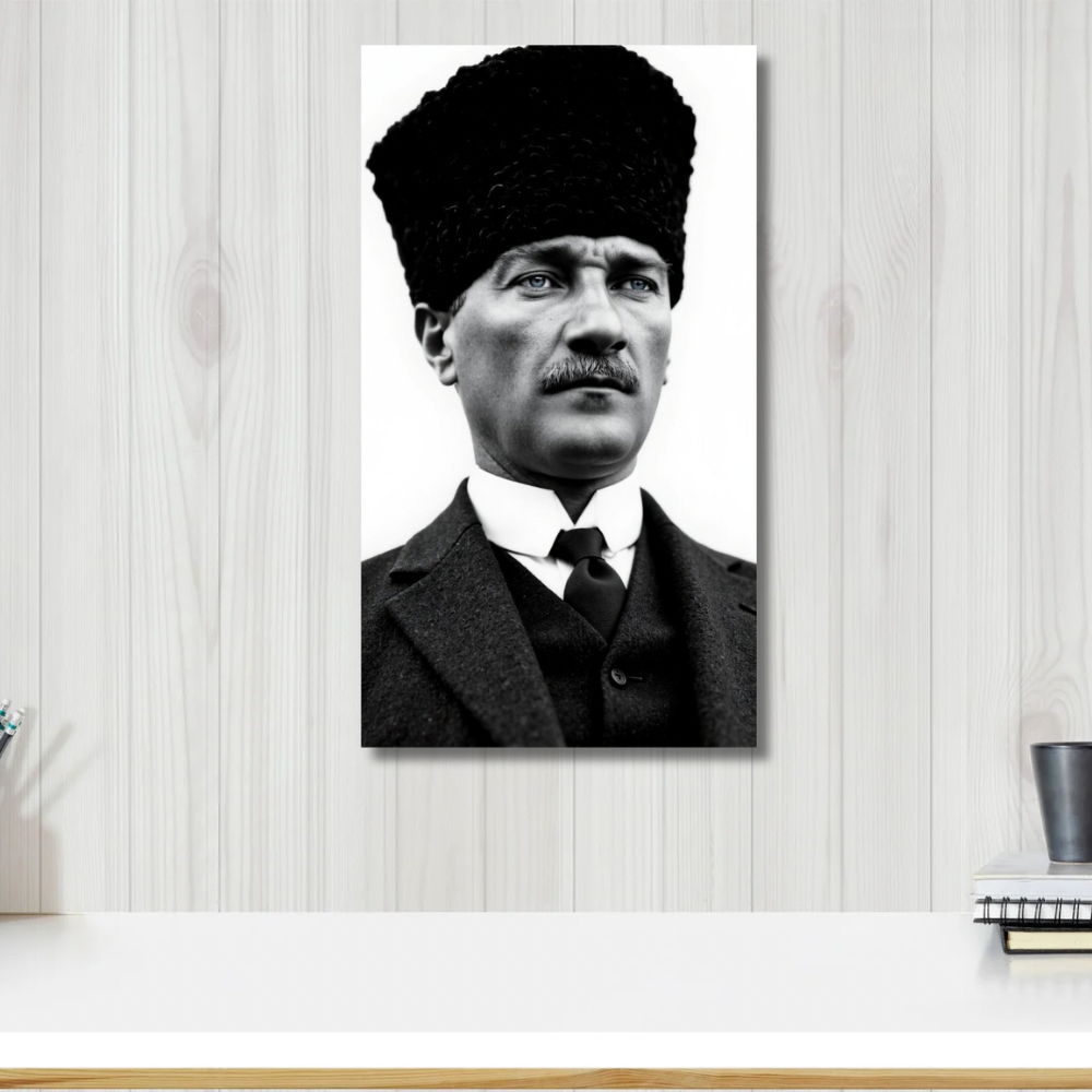 Kanvas Tablo Dijital Baskı Siyah Beyaz Atatürk Tablo Salon Duvar Tablosu