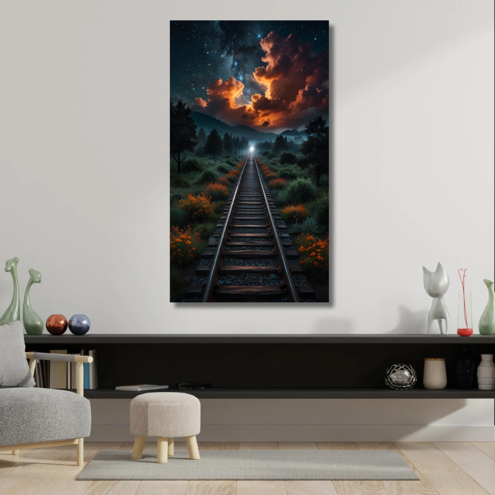 Kanvas Tablo Dijital Bask Tren Yolu Salon Duvar Tablosu